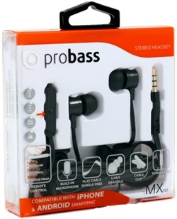 Наушники-вкладыши Probass MX101 Black с гартурой, 3.5мм Jack (Цвет: Чёрный) - фото 17921