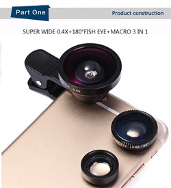 Объектив-линза Lieqi набор 3 в 1: fisheye, Макро объектив,широкоугольная линза Цвет: Красный (LQ-003) - фото 20390
