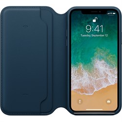 Оригинальный кожаный чехол-книжка Apple для iPhone X, цвет «Космический синий»  (MQRW2ZM/A) - фото 23017