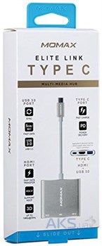 Адаптер-хаб MOMAX Elite Type C Multi-Media Hub, цвет "серебрянный" (DHC4S) - фото 24213