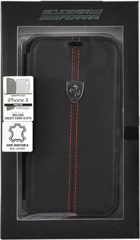 Чехол-Книжка Ferrari iPhone X/XS Heritage W Booktype Leather, "Black" (FEHDEFLBKPXBK) - фото 24951