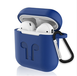 Чехол для AirPods силиконовый с карабином, Синий - фото 25385