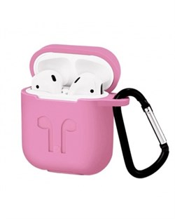Чехол для AirPods силиконовый с карабином, Розовый - фото 25387