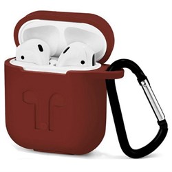 Чехол для AirPods силиконовый с карабином, Бордовый - фото 25393