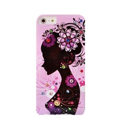 Пластиковый чехол со стразами Flowers Girl Purple для iPhone 5/5s