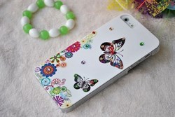 Пластиковый чехол со стразами Butterflys White для iPhone 5