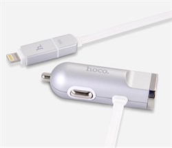 Автомобильное зарядное устройство Hoco UCL01 с кабелем Lightning+MicroUSB и доп. USB-входом - фото 7233