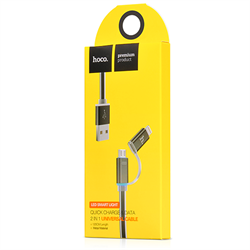 Кабель для iPhone/ iPad HOCO Lightning-USB + MicroUSB Data Jelly Metal 120cм - фото 7289