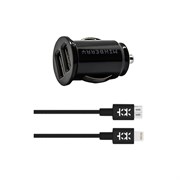 Автомобильный адаптер питания Mixberry 2.1A 2USB + 2 кабеля (Цвет: Чёрный)